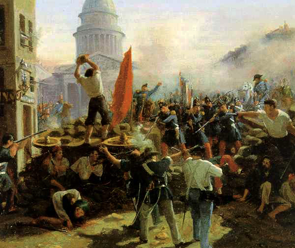 Barricade dans la rue Soufflot à Paris le 25 juin 1848