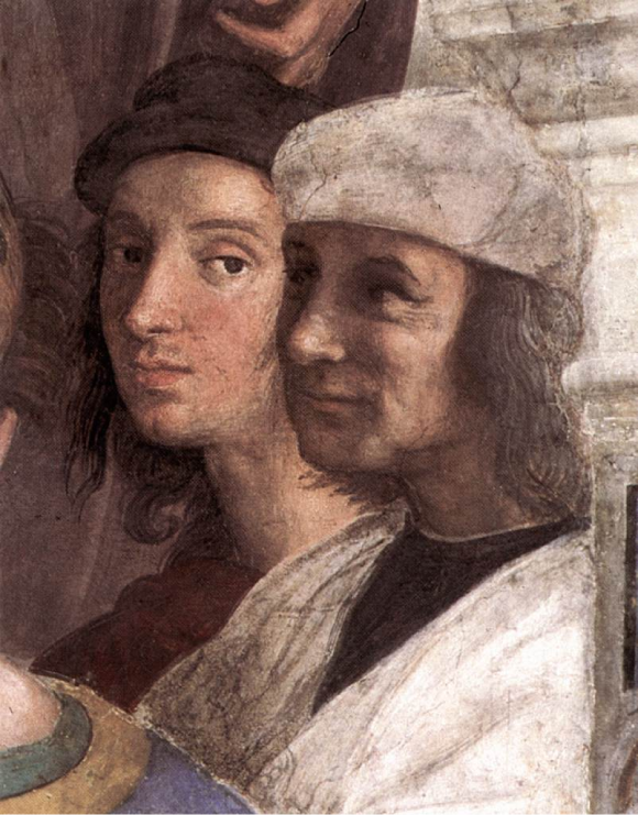 Autoportrait de Raphaël sur la fresque L'École d'Athènes
