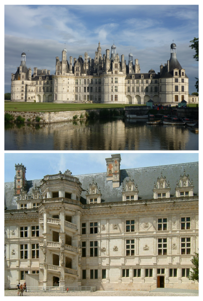 Le château de Chambord et l'aile François Ier du château de Blois