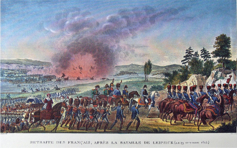 Napoléon bat en retraite à Leipzig face aux armées coalisées.