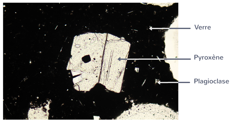 Observation au microscope polarisant d'une lame mince de basalte