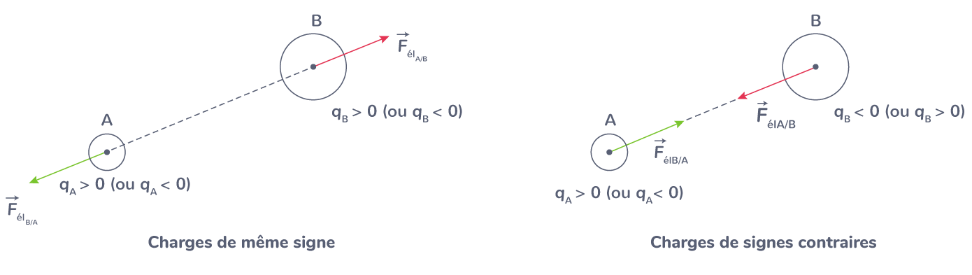 Représentation des forces d'interaction électrostatiques